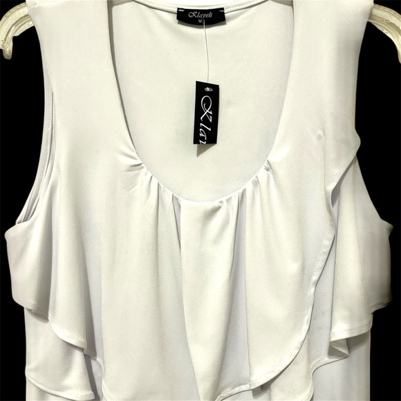 KLAVELI Sleeveless White Ruffled Tiered Blouse. NWT. Size Medium - Picture 3 of 6